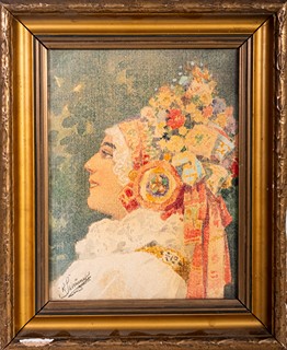 Karel Šimůnek (1869 – 1942) - Portrét dívky s čepečkem a fábory