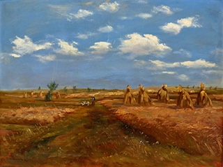 Bohumil Pospíšil (1914 - 1996) - Konvolut tří olejomaleb I F. Hanuš Hérink (1889-1958) I Žně na Ostravsku I Horská krajina I Tání