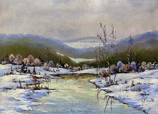 Bohumil Pospíšil (1914 - 1996) - Konvolut tří olejomaleb I F. Hanuš Hérink (1889-1958) I Žně na Ostravsku I Horská krajina I Tání