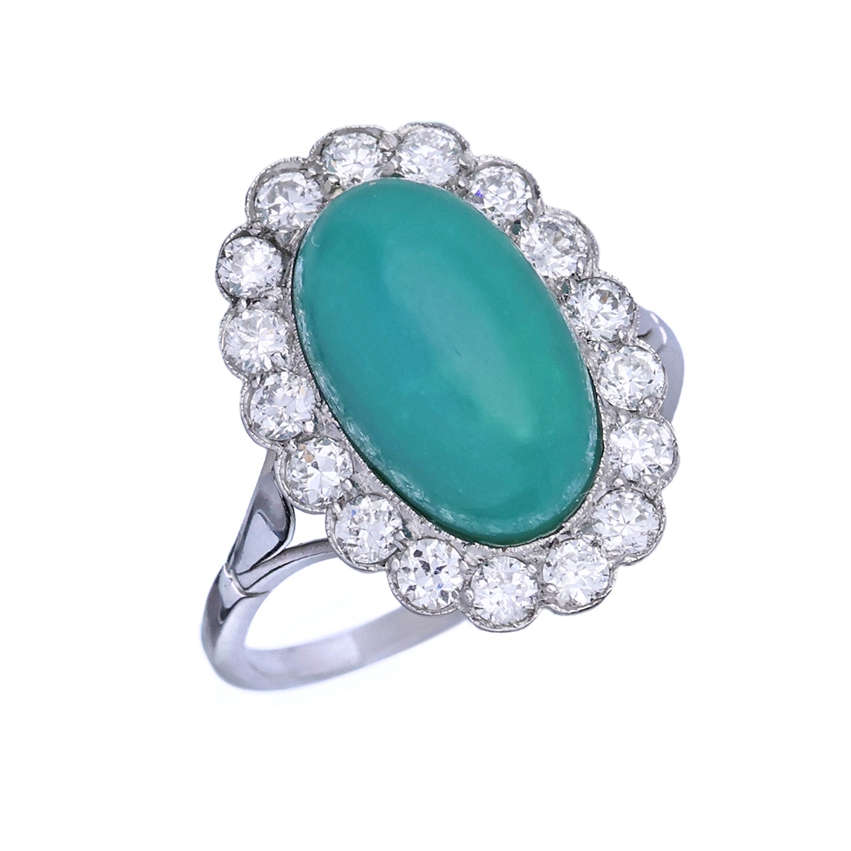 Zlatý prsten s přírodním tyrkysem a diamanty 0,90 ct