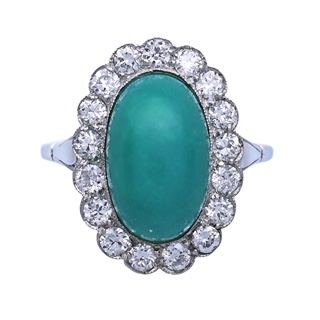 Zlatý prsten s přírodním tyrkysem a diamanty 0,90 ct