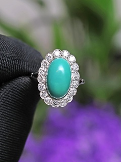 Zlatý prsten s přírodním tyrkysem a diamanty 0,90 ct