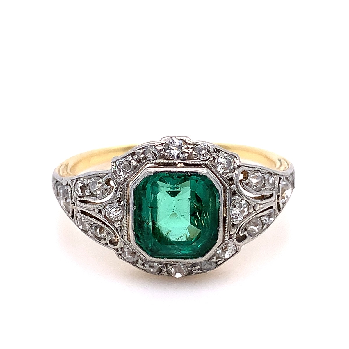 Luxusní prsten s diamanty a smaragdem | Art deco | Československo 1930 | znalecký posudek