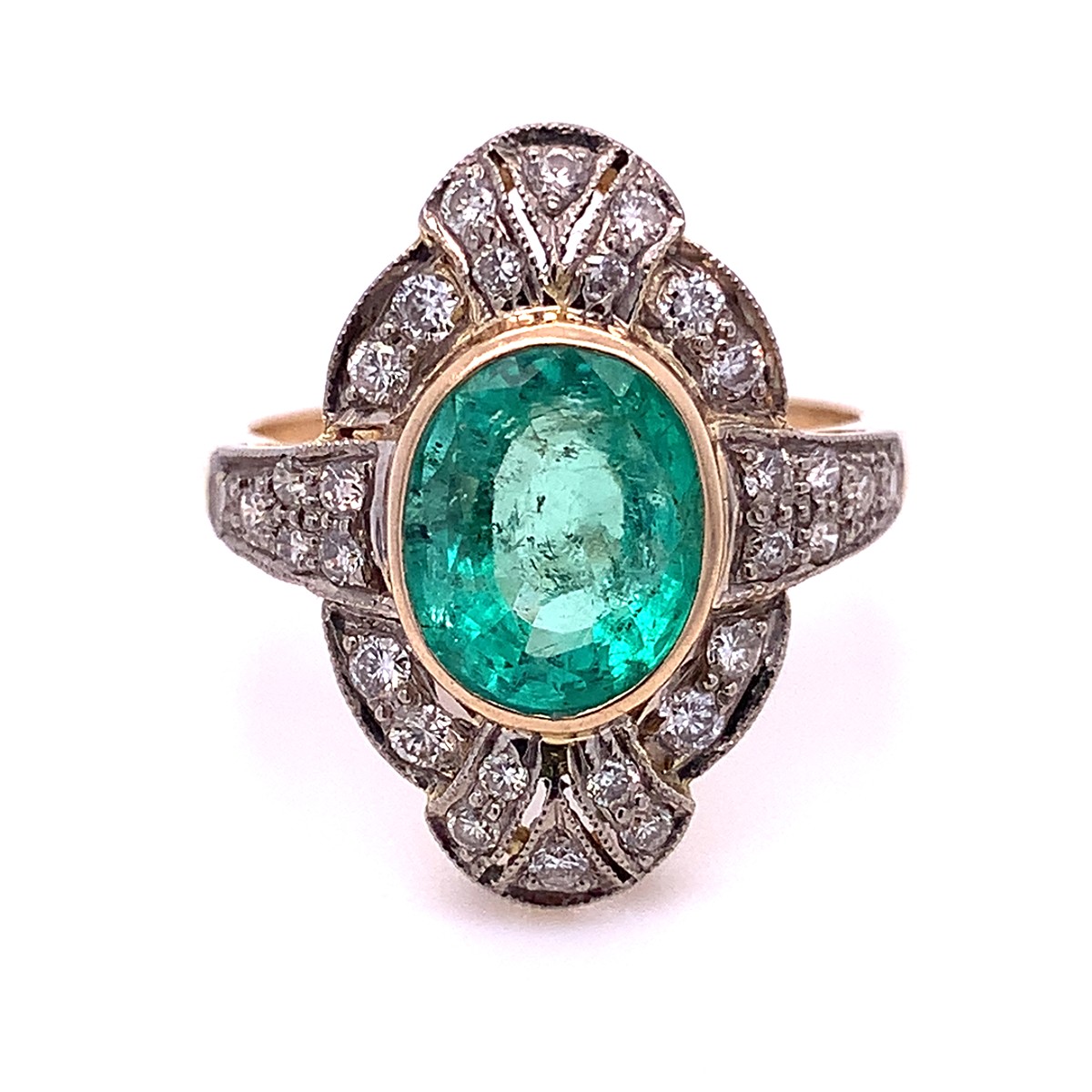 Luxusní prsten s diamanty a smaragdem | Art deco | Československo 1930 | znalecký posudek