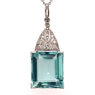 Luxusní kolier s diamanty a akvamarínem | Art deco | Československo 1930 | znalecký posudek