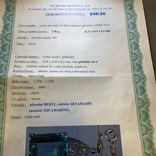 Luxusní kolier s diamanty a akvamarínem | Art deco | Československo 1930 | znalecký posudek