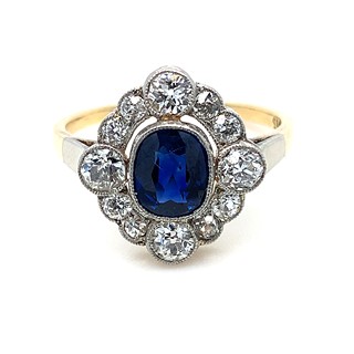 Prsten s diamanty a safírem | Art deco | Československo 1925 | znalecký posudek