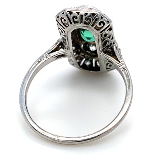 Luxusní prsten s diamanty a smaragdem | Art deco | Československo 1930 | znalecký posudek