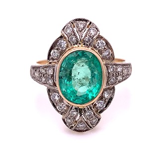 Luxusní prsten s diamanty a smaragdem | Art deco | Československo 1930 | znalecký posudek