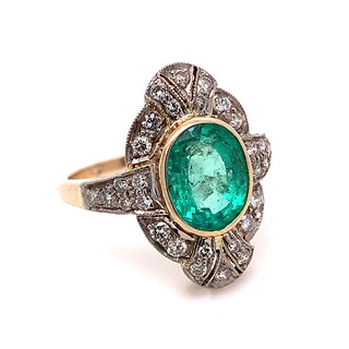Luxusní prsten s diamanty a smaragdem | Art deco | Československo 1930 | znalecký posudek