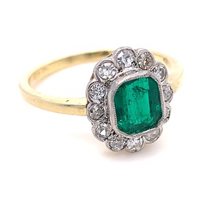 Luxusní prsten s diamanty a smaragdem | Art deco | Rakousko - Vídeň 1930 | znalecký posudek