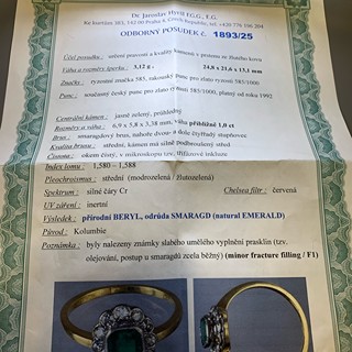 Luxusní prsten s diamanty a smaragdem | Art deco | Rakousko - Vídeň 1930 | znalecký posudek