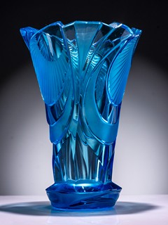 Rudolf Hloušek (1909 - 1992) - Art Deco váza „Vlny“ | Umělecké sklo Železný Brod (vlastní brusírna a rafinerie)