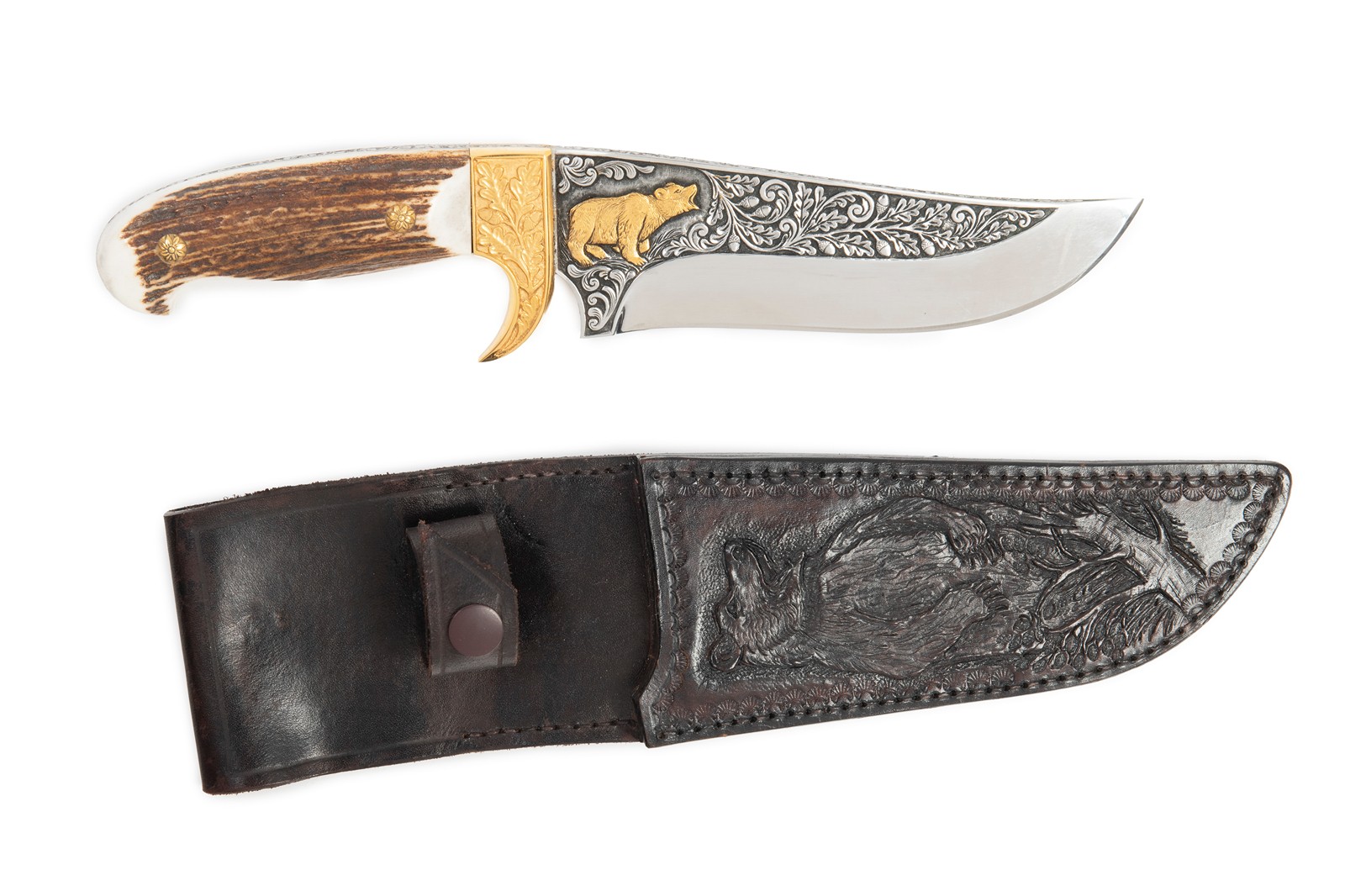 Speciálně vypracovaný lovecký nůž | mistr nožíř Maďarič a umělecký rytec Čech | Česká republika