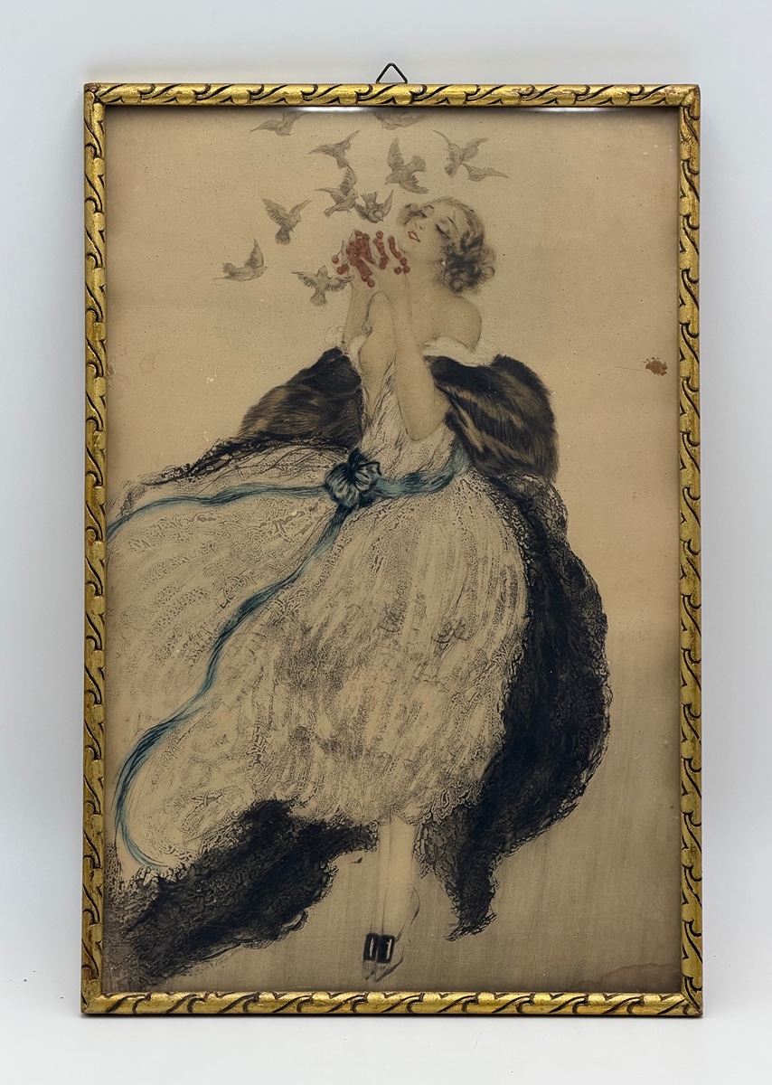 Louis Icart (1888 - 1950) - Dívka s ptáčky