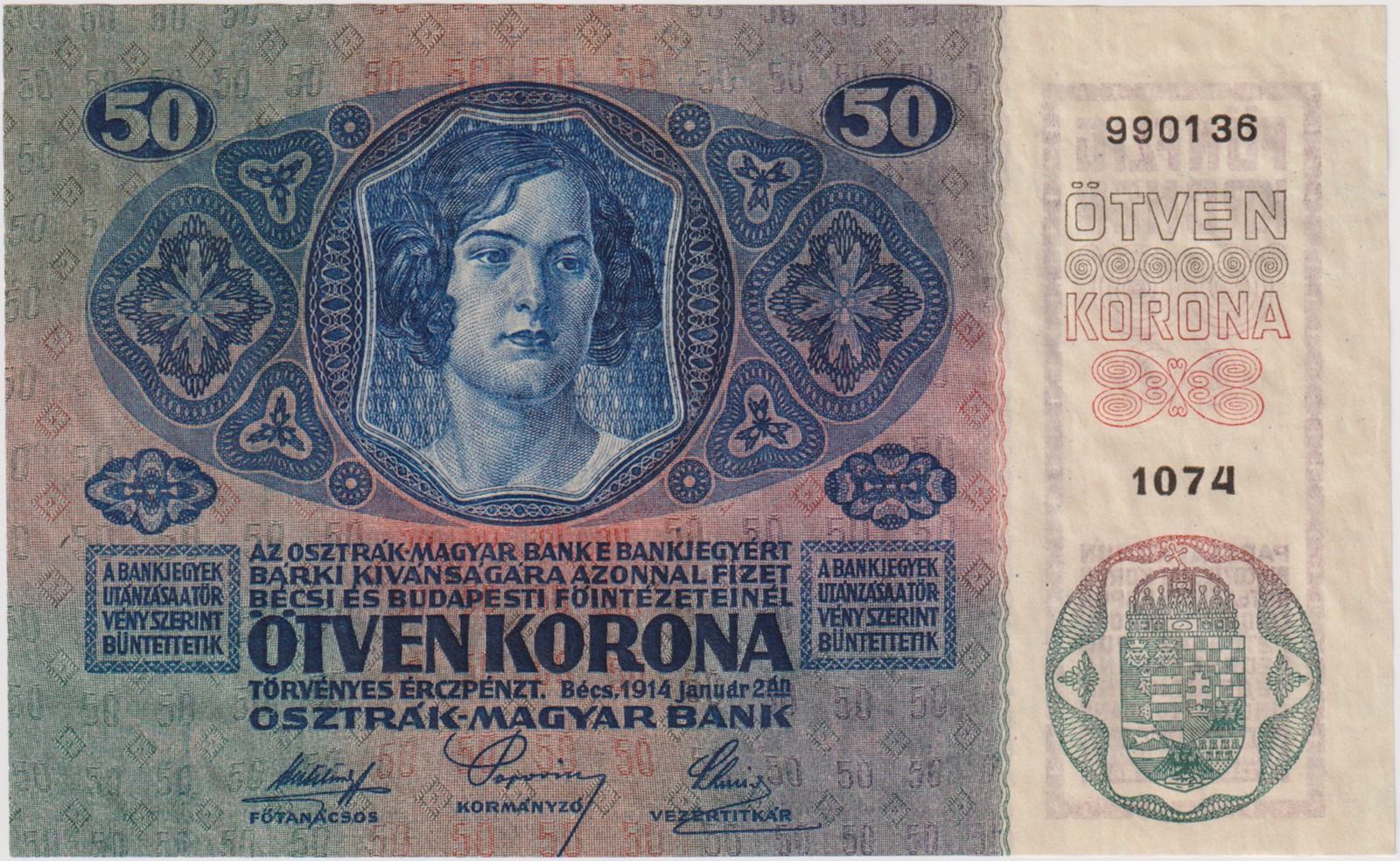 Stav N | 50 Koruna 1914, série 1074, BKK RU9, Pick 15, Václ RU12, Hej ...
