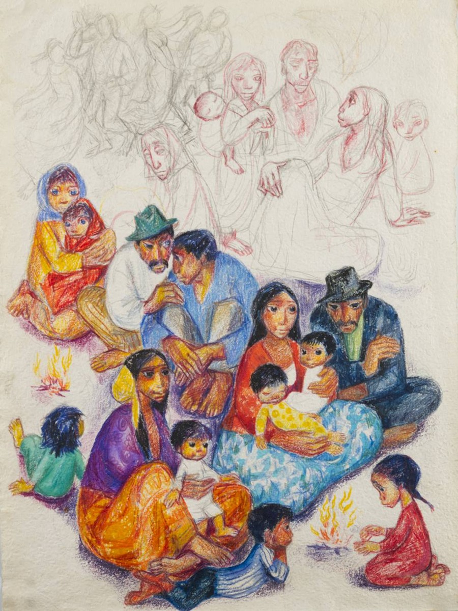 Míla Doleželová (1922-1993) - BAREVNÁ STUDIE ILUSTRACE K POHÁDCE "JAK ŠARKÁŇ NA SVĚTĚ NEPLECHU TROPIL"