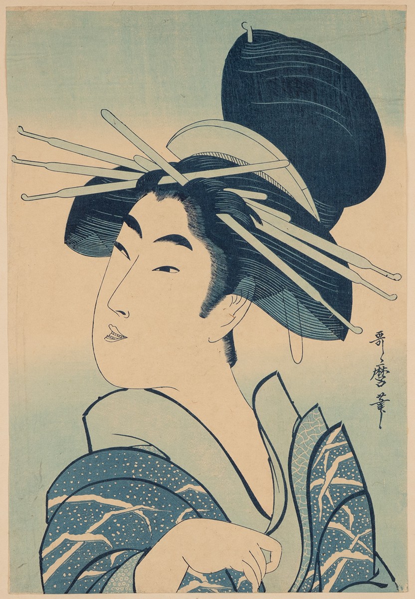 Portrait of a Courtesan (Aizuri-e Blue Variation)