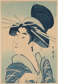 Portrait of a Courtesan (Aizuri-e Blue Variation)