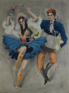 Jaroslav Štika (1906-1940) - Folkorní motiv-tanečníci v krojích
