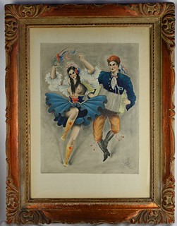 Jaroslav Štika (1906-1940) - Folkorní motiv-tanečníci v krojích