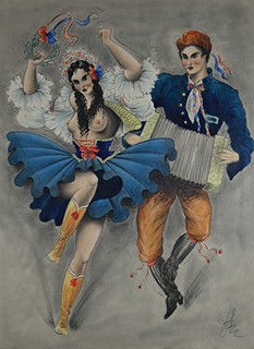 Jaroslav Štika (1906-1940) - Folkorní motiv-tanečníci v krojích