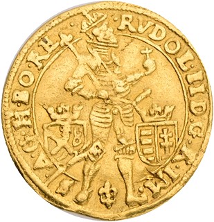 Bohemia RUDOLF II. 1572–1612 1 ducat 1593 Prague, mintmaster Lazar Ercker RR!