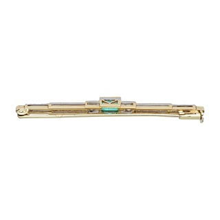 Art deco zlatá brož s přírodním smaragdem a diamanty