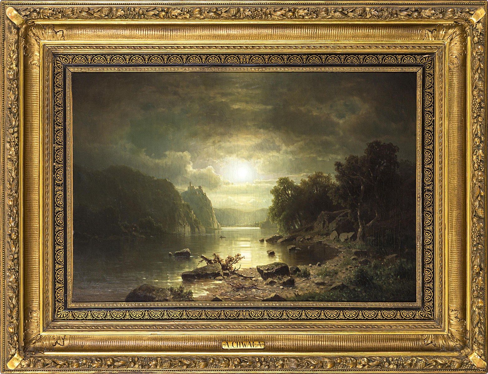 Night view of the landscape with a castle