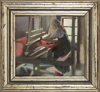 Girl at weaving loom