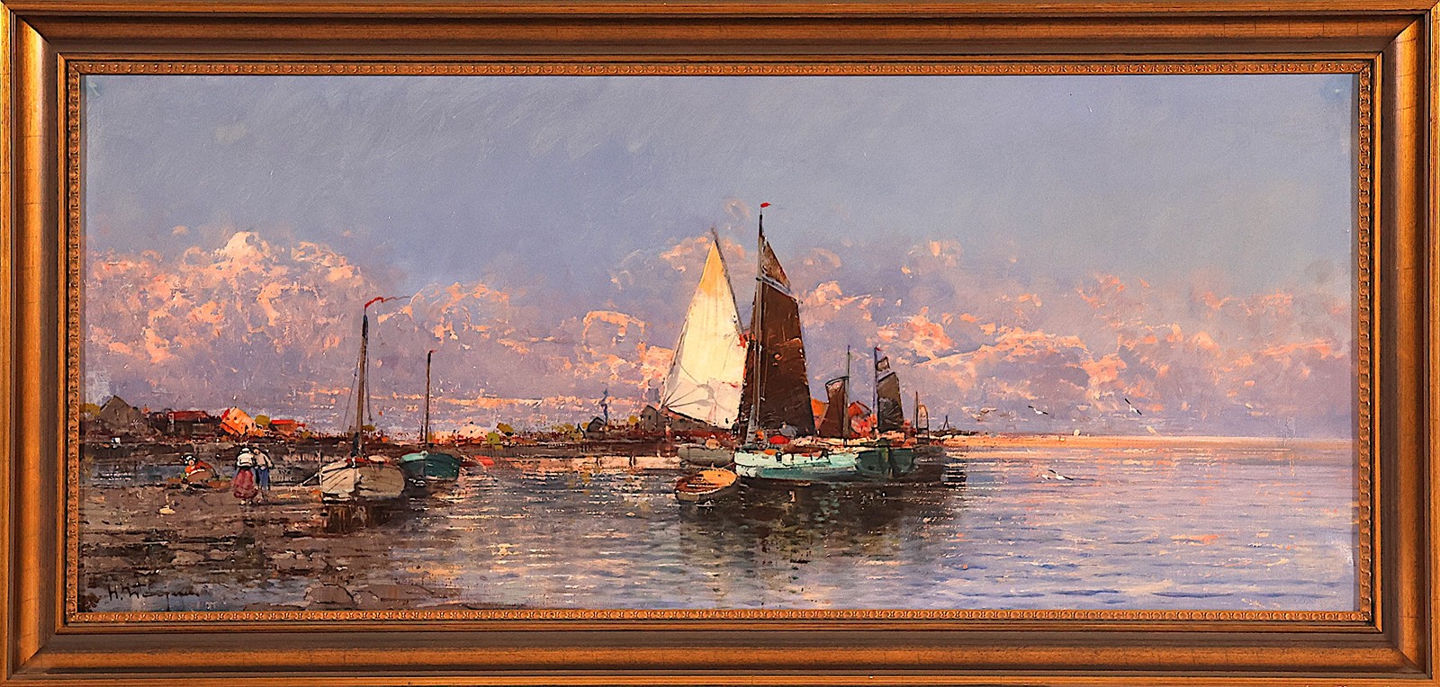 Georg Fischhof (1859–1914) - Vertical Harbor Study at Sunrise