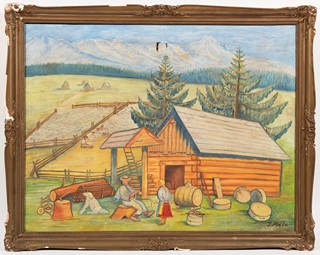 After Jan Hála (1890 – 1959) -
Pastoral Scene at a Mountain Shepherding Hut (Salaš) in the High Tatras