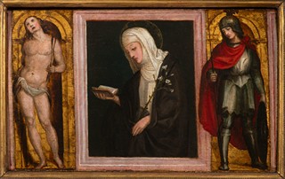 Florentine master, first half of the 16th century. - St Catherine of Siena between St Sebastian and a soldier saint (St Demetrios?)