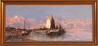 Georg Fischhof (1859–1914) - Vertical Harbor Study at Sunrise