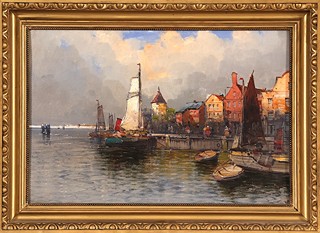 Georg Fischhof (1859–1914) -  Animated Harbor Scene at Dusk