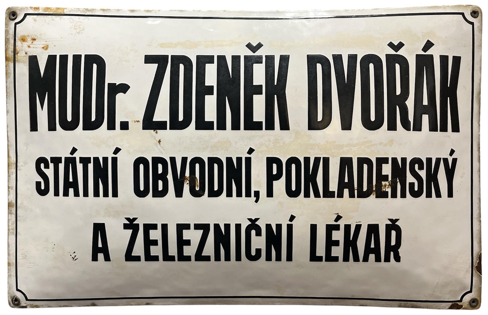 Stará smaltovaná cedule- Železniční lékař