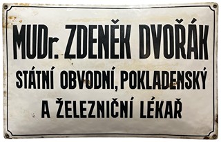Stará smaltovaná cedule- Železniční lékař