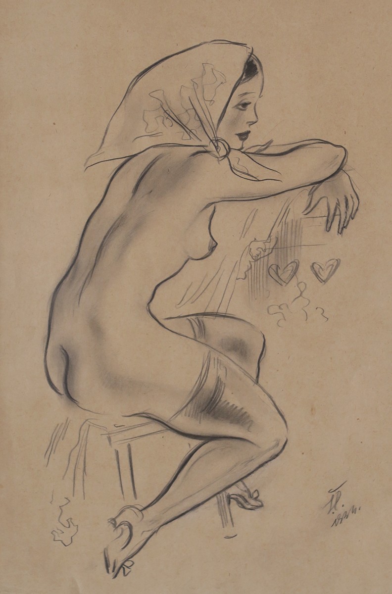 Jaroslav Štika 1906 - 1940 - Sedící akt v šátku