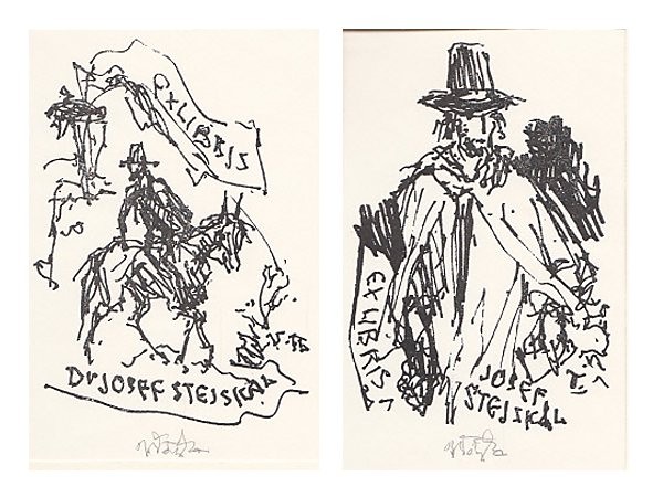 Jaroslav Vodrážka 1894 - 1984 - 2x Ex Libris Josef Stejskal