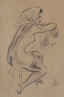 Jaroslav Štika 1906 - 1940 - Sedící akt v šátku