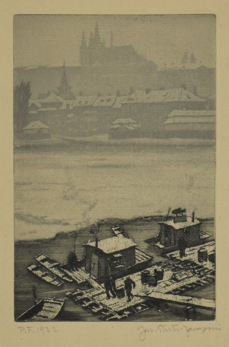 STRETTI-ZAMPONI Jaromír (1882-1959) - Pražské nábřeží.