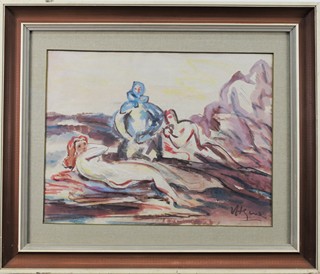 HEJNA Václav (1914-1985) - Pozorovaný ležící dívčí akt.