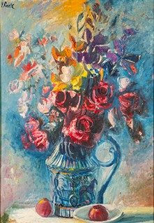 Václav Pavlík (1901 – 1966) - Kytice v masivním řezbovaném rámu