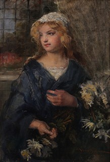 Vlaho Bukovac (1855 - 1922) - Dívka s chryzantémami