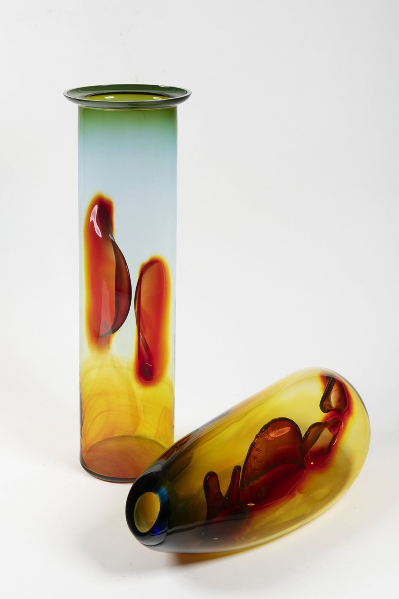 TWO-PART RED AND GREEN GLASS OBJECT