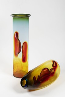 TWO-PART RED AND GREEN GLASS OBJECT