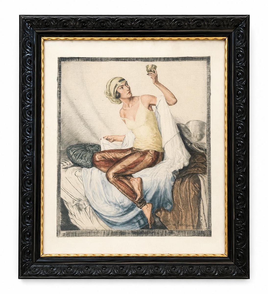 Ivo Saliger (1894 - 1987) - Žena obdivující číši Wiener Werkstätte