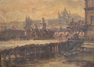 Jaro Procházka (1886 - 1949) - Pražské panorama s Karlovým mostem