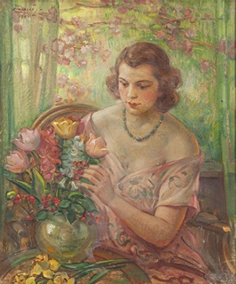 Bohumil Mareček (1884 - 1962) - Dívka s květinami