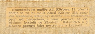 Adolf Körber (1887 – 1967) - Dřevěný kostelík